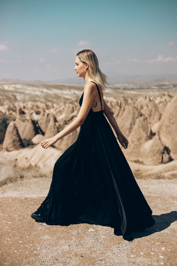 Black long-sleeve maxi dress