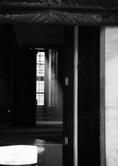 Black and White Photo of the Interior of a Home
