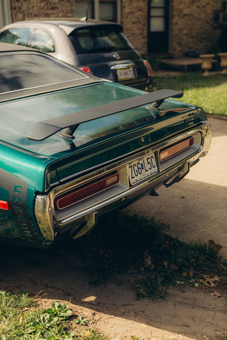 Back View Of Green Car 