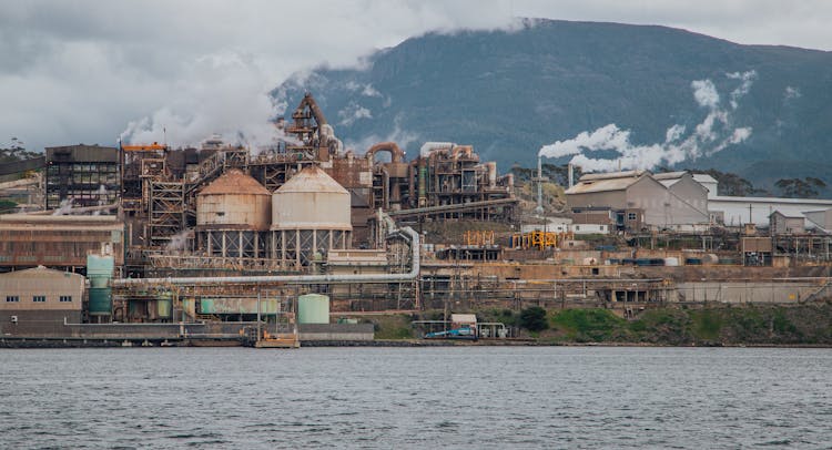 Zinc Industrial Plant On Bank Of Derwent River In Australia