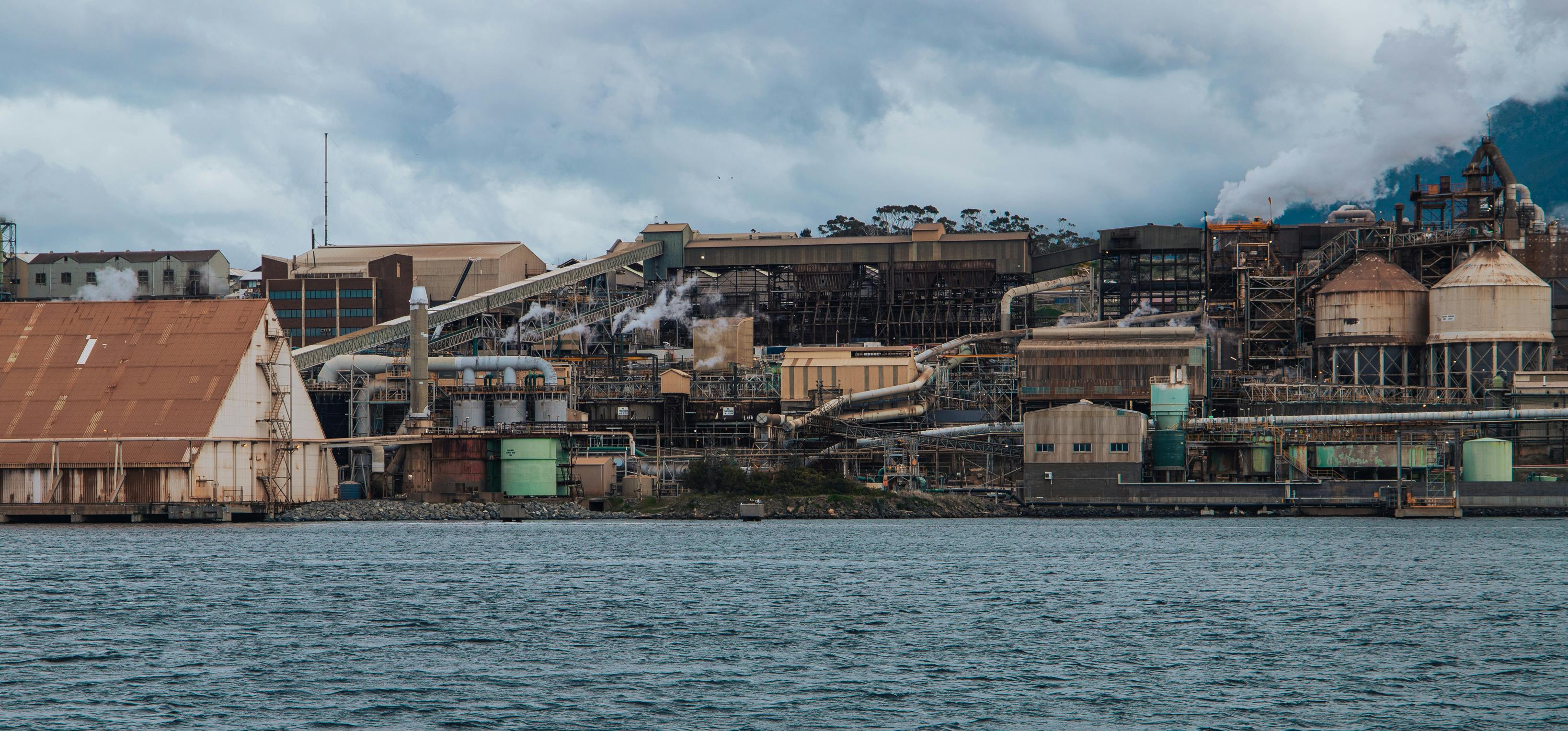 panoramic shot of zinc works industrial area at derwent river