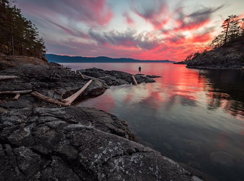 무료 새벽 동안 호수의 경치 스톡 사진