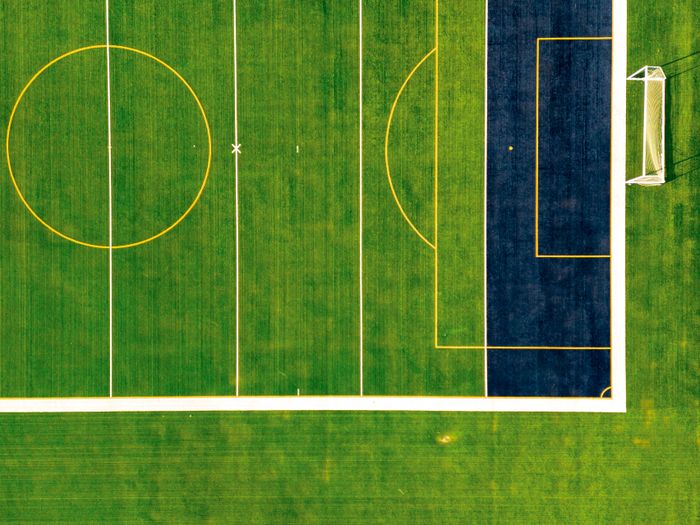 Aerial view of a green soccer pitch -- photo by Zetong Li on Pexels