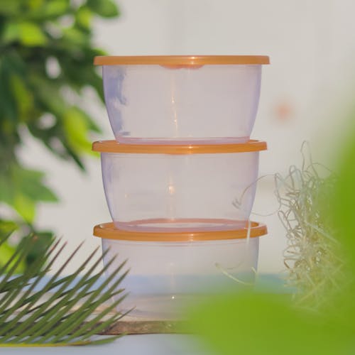 Plastic Containers with Orange Lids