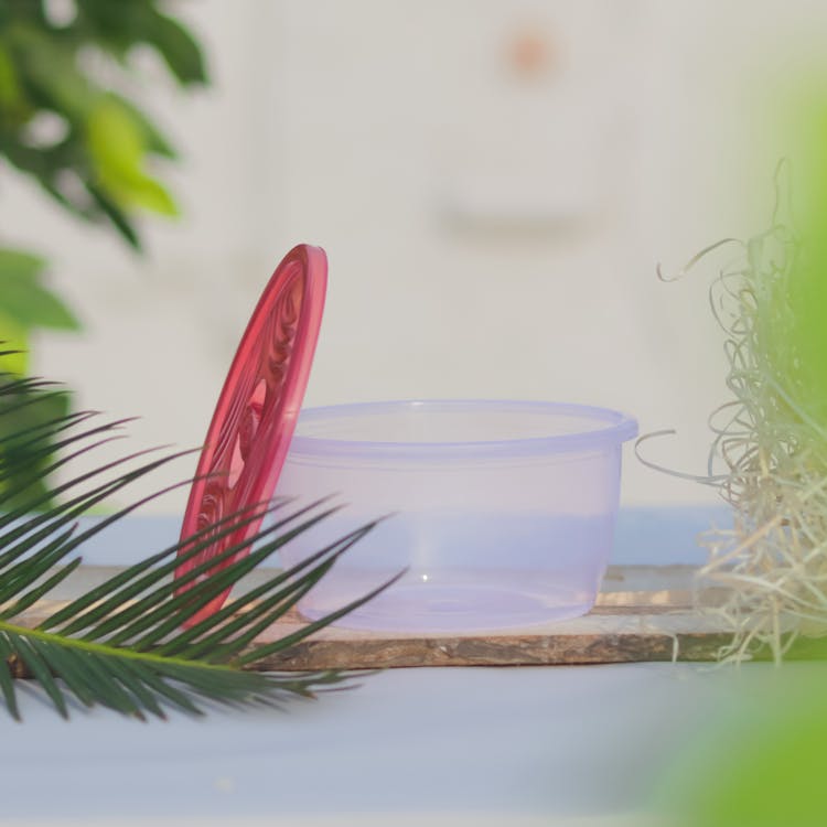 A Plastic Container With Pink Lid