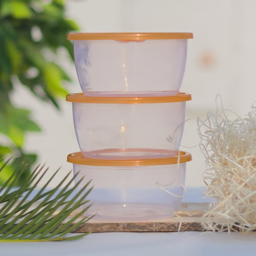 Plastic Containers with Orange Lids