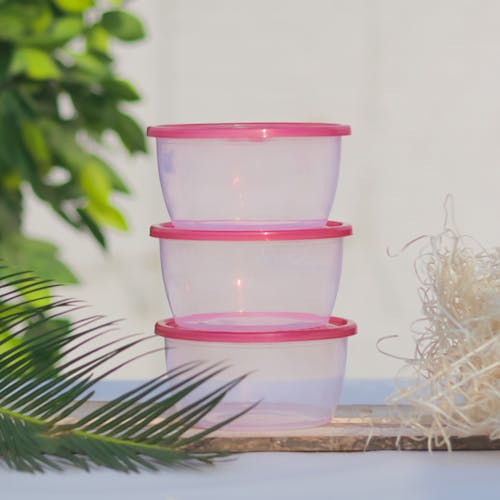 Plastic Container with Pink Lids