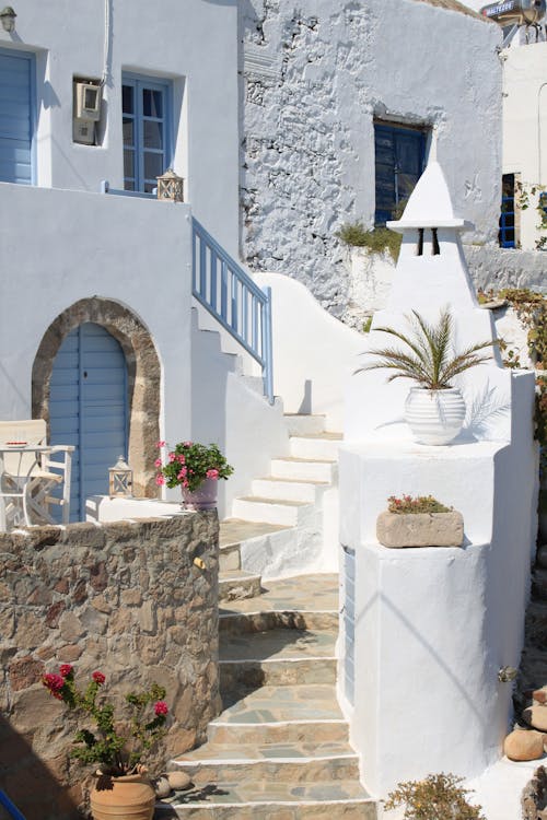 Staircase among White Mediterranean Houses
