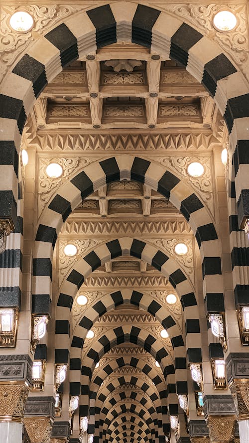 Free Arches in the Prophets Mosque in Medina Stock Photo