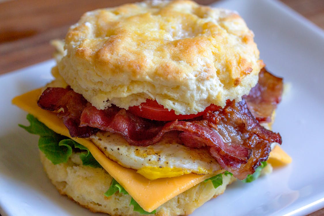 Free Bacon Sandwich on Plate Stock Photo