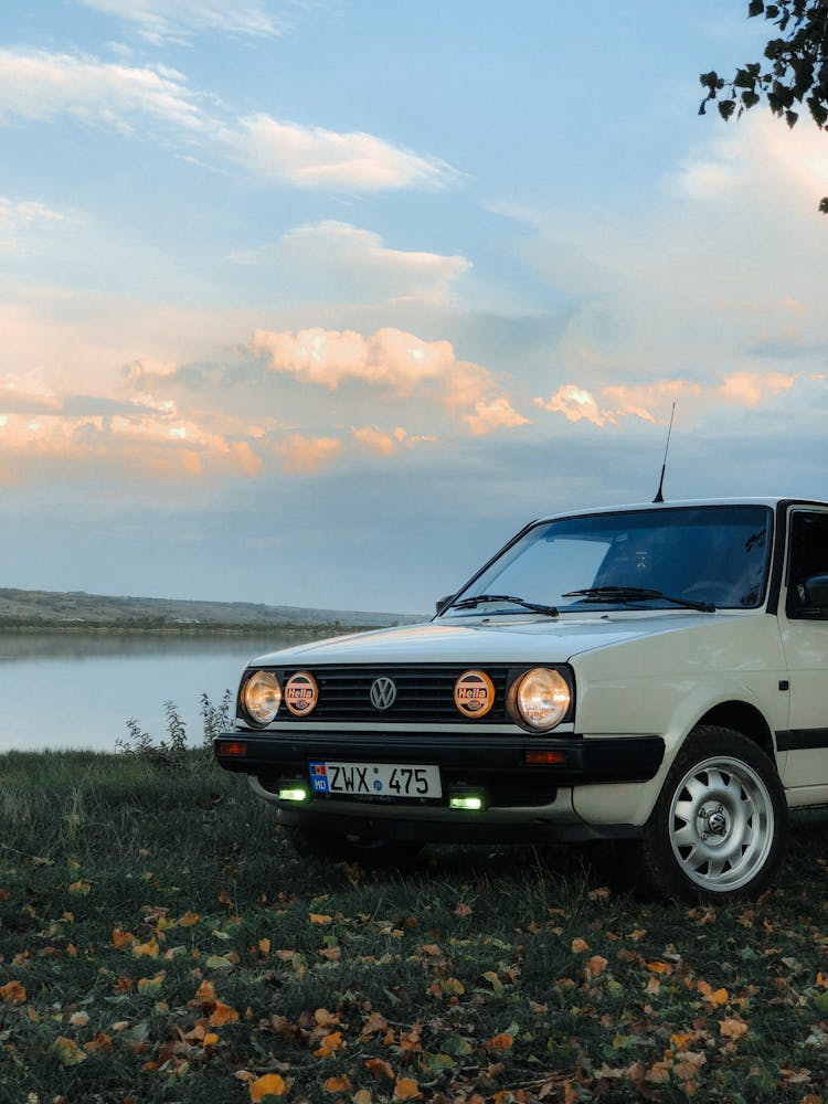 Retro Car By Lake