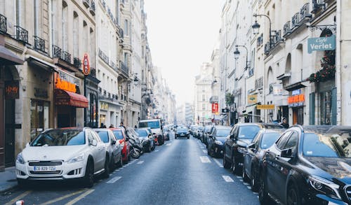 City Street with Cars Parked on the Roadside