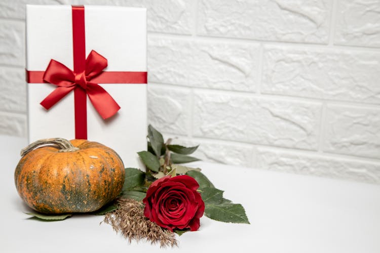 Gift Box, Rose And Pumpkin