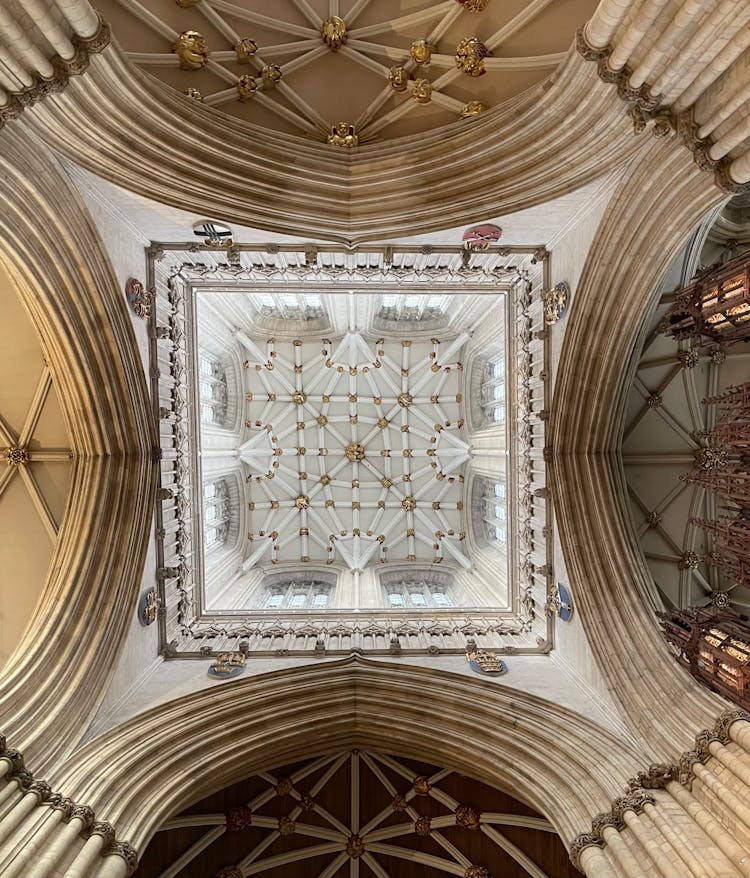 Low Angle Shot Of The Ceiling Of The York Minster Crossing