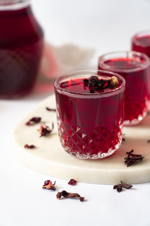 Free Glasses with Homemade Fruit Drink on Table Stock Photo