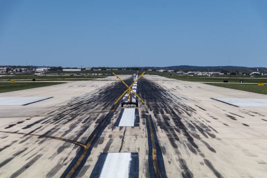 View of a closed runway at San Antonio International Airport under clear skies.