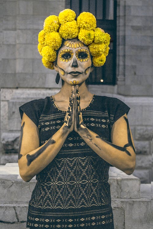 Woman with Yellow Flowers on Head