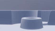 Abstract composition of minimalist blue shapes with smooth curves and shadows.