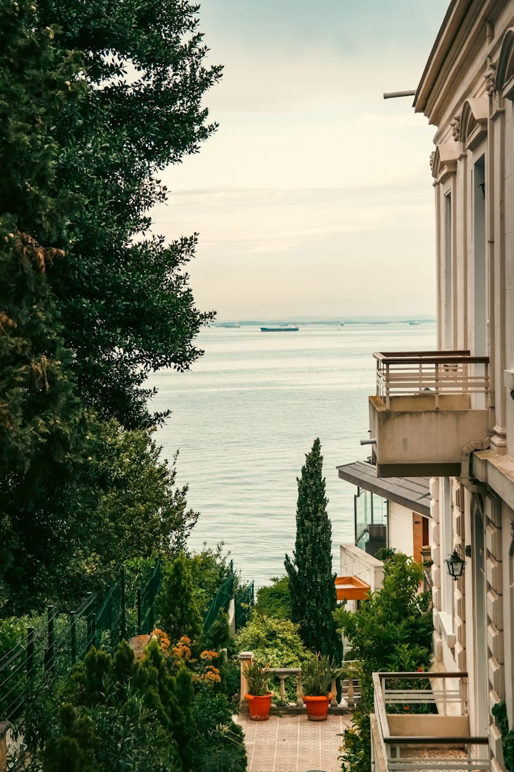 Building With Terrace Near Shore