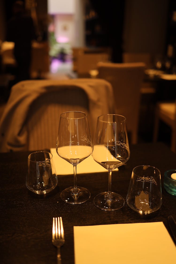 Empty Glasses On A Table In A Restaurant 