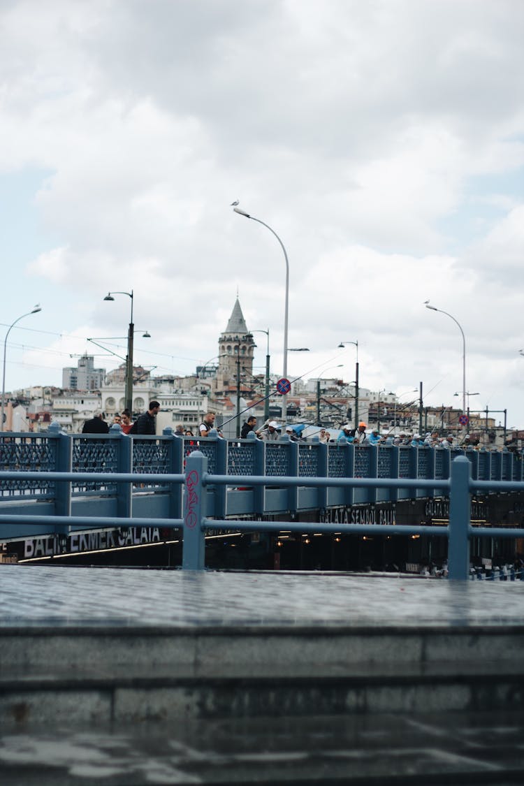 People Walking City Bridge