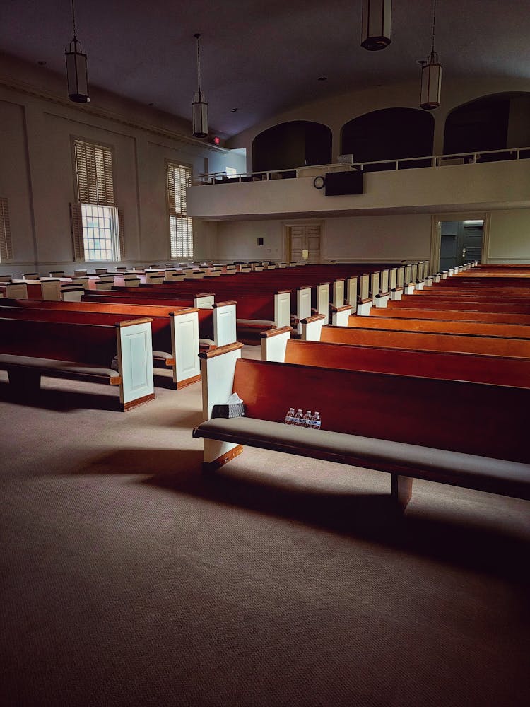 Empty Church With Wooden Pews