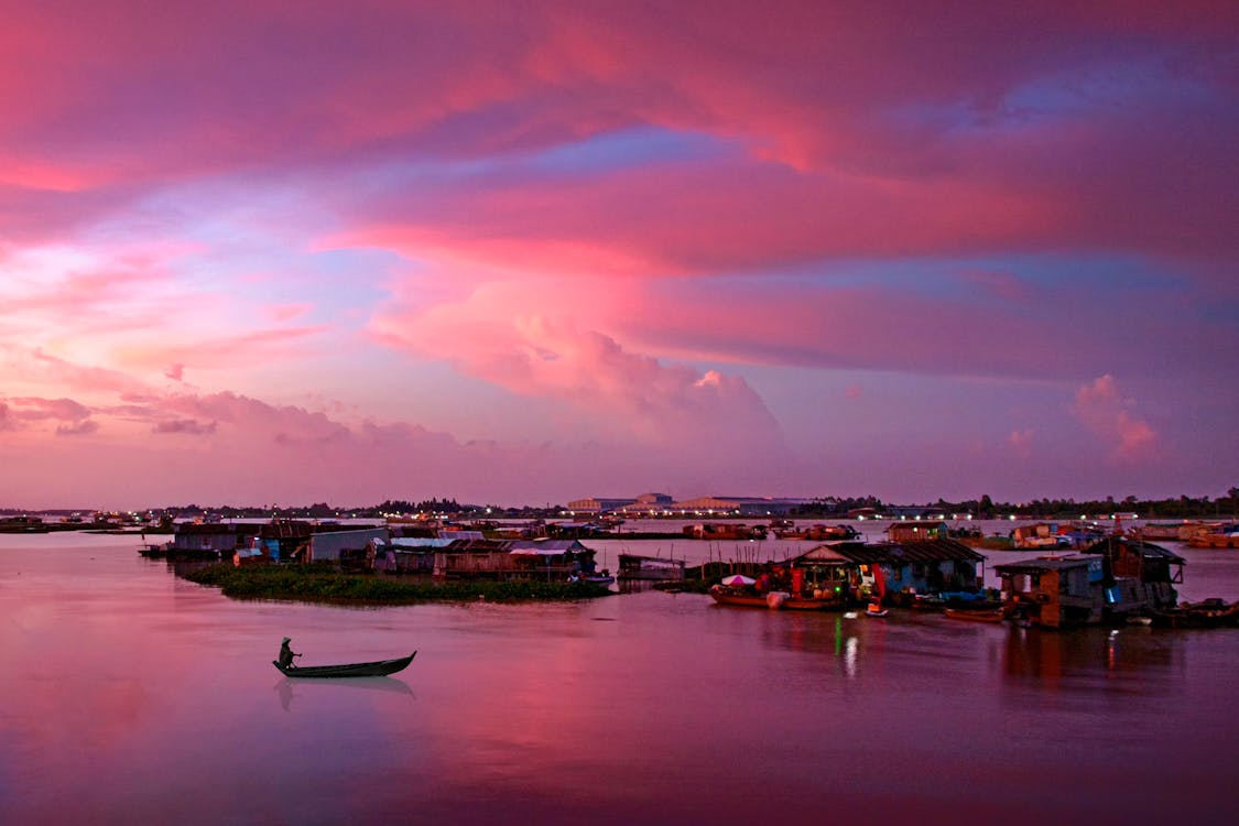 Sunset on the river in An Giang