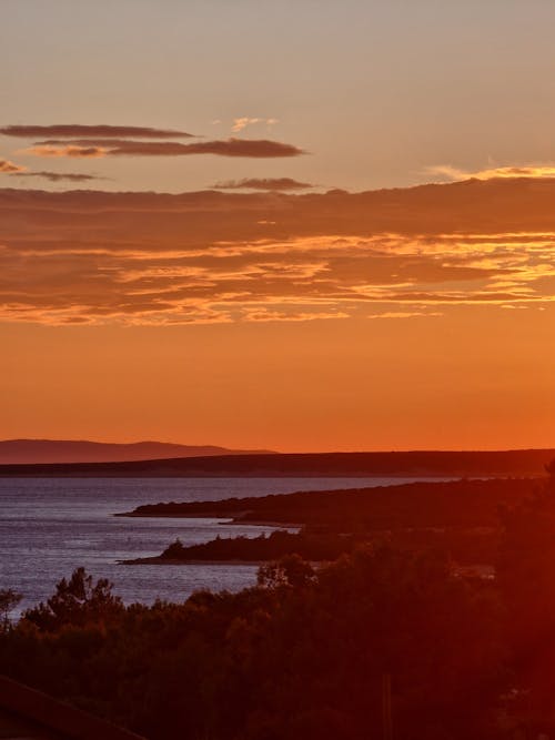 Beach Shoreline View During Sunset