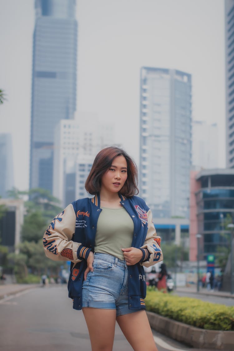 Girl In Casual Clothes Posing In Downtown