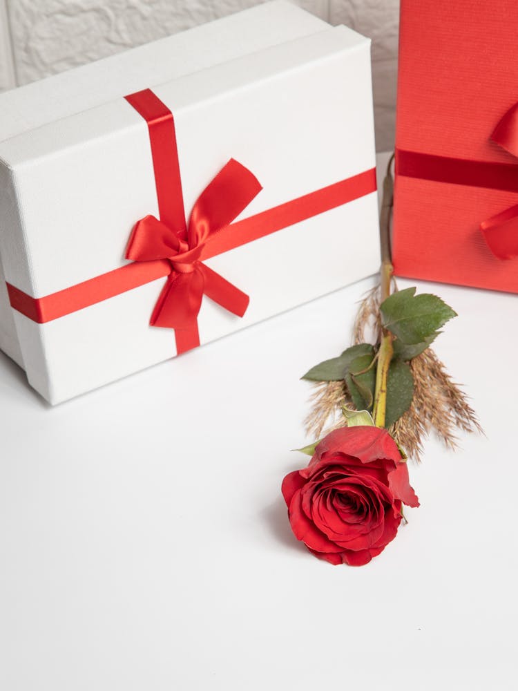 Photo Of A Red Rose And Gift