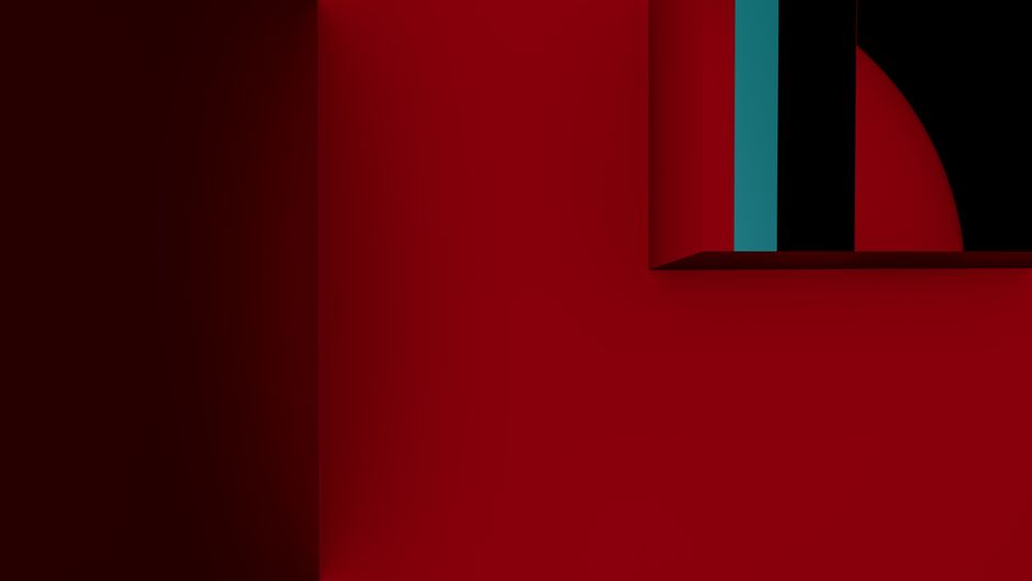 Minimalist abstract artwork featuring geometric shapes in red and black tones.