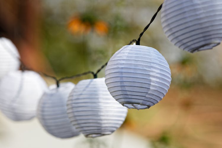 White Paper Lanterns Pending From Wire