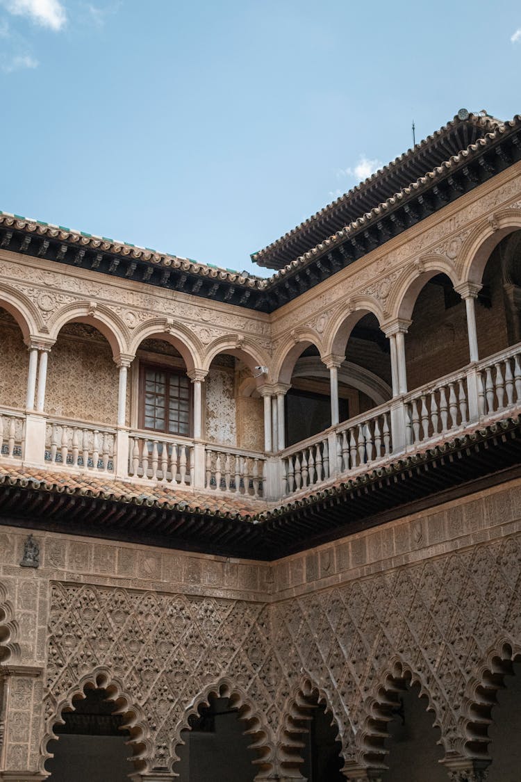 Arched Balconies In Royal Alcazar Palace In Seville Spain