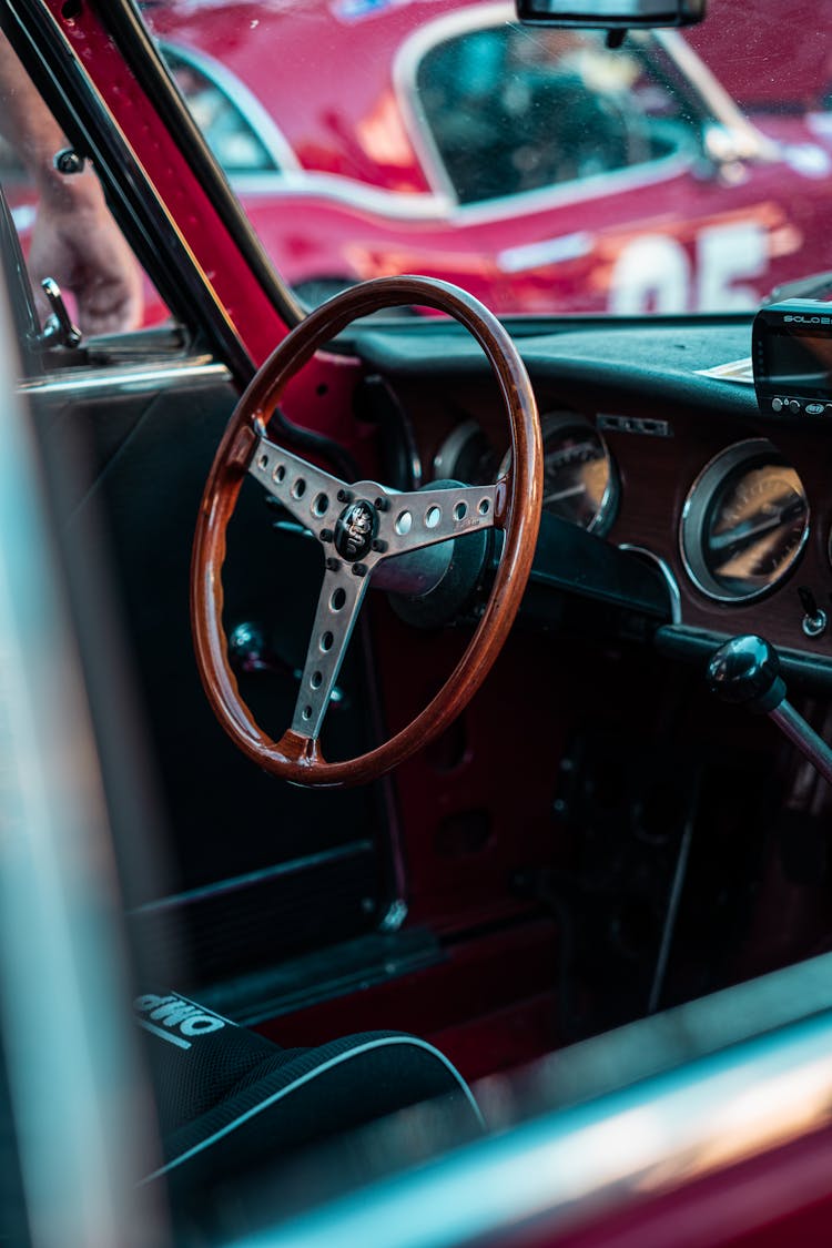 Wood Steering Wheel Of A Car