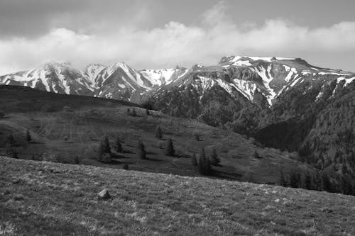 Snow Capped Mountain under Gloomy Sky