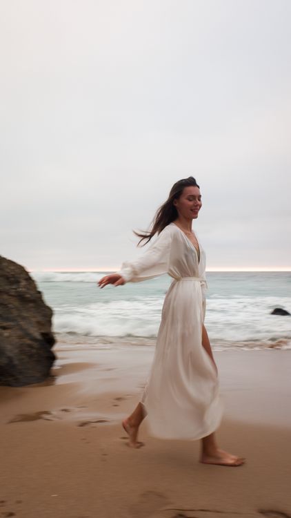 Woman Wearing White Dress on the Beach Free Stock Photo Woman Wearing White Dress on the Beach Free Stock Photo