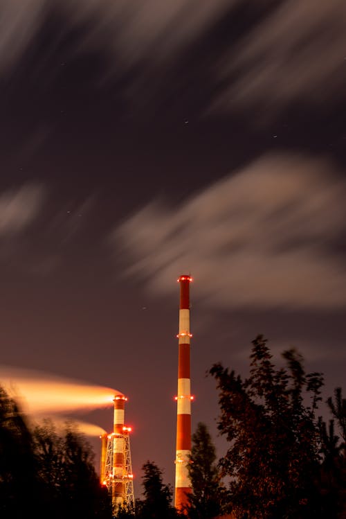 Factory Chimneys at Night
