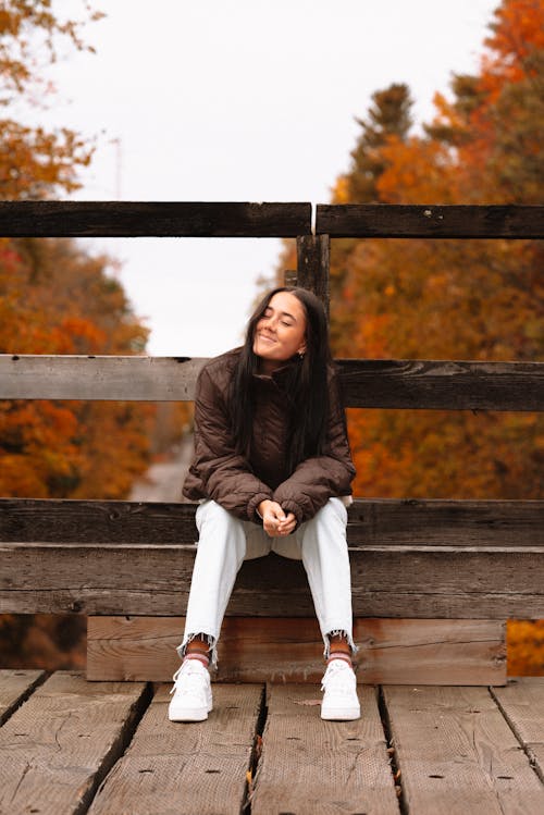 Girl, Sourire, Sur, Pont Bois