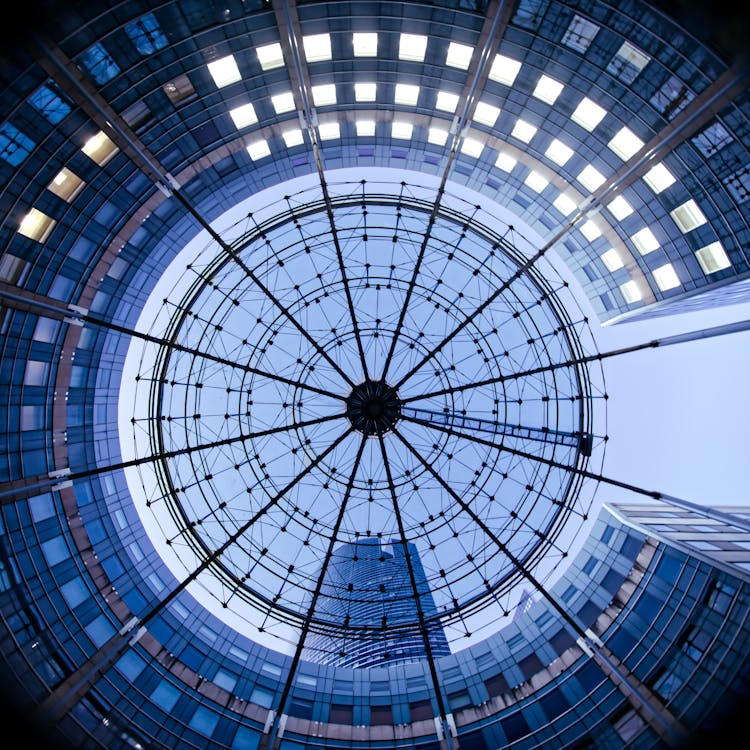 View Through Glass Ceiling Of Round Building