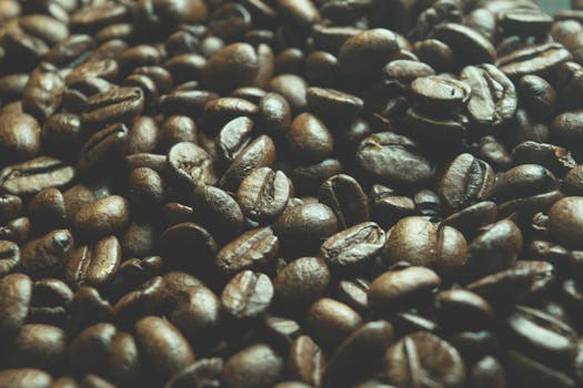 A detailed close-up image of rich, aromatic roasted coffee beans.