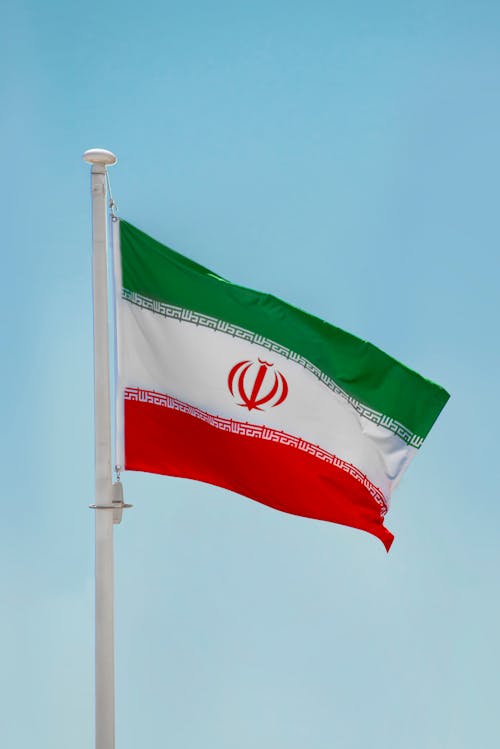 Iran National Flag Under Blue Sky