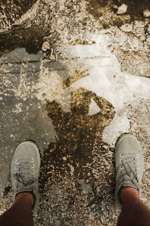 Standing Person Shadow Reflection in Puddle