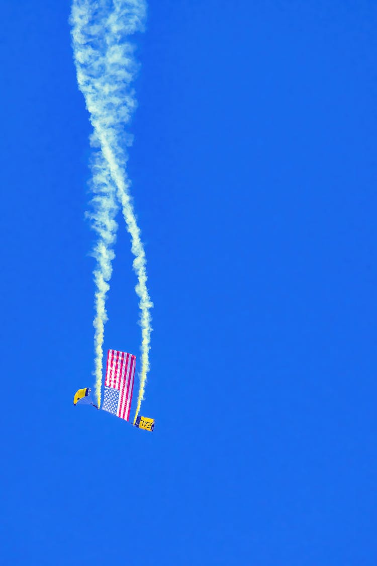 An American Flag Floating In Mid Air