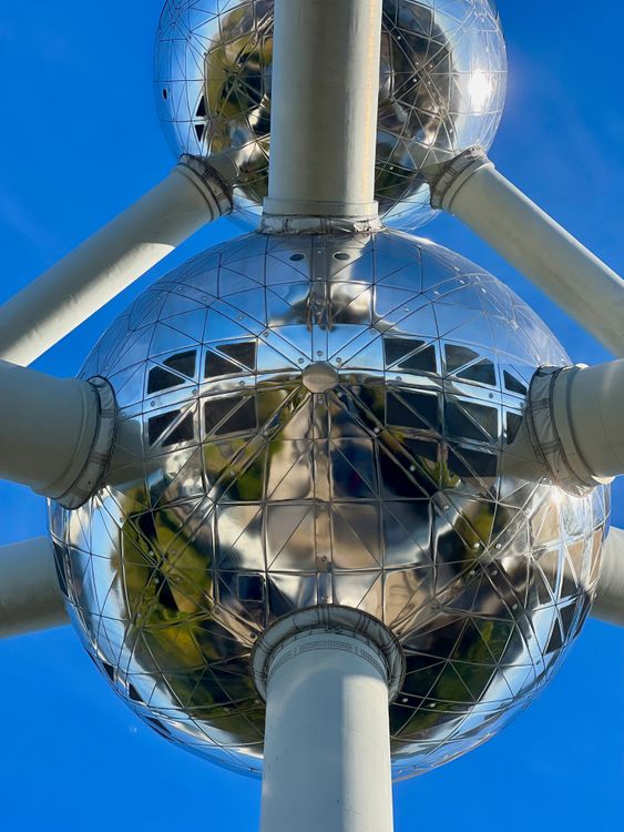 Autodium Building Close-up of one of the Spheres on the Atomium Building in Brussels ...