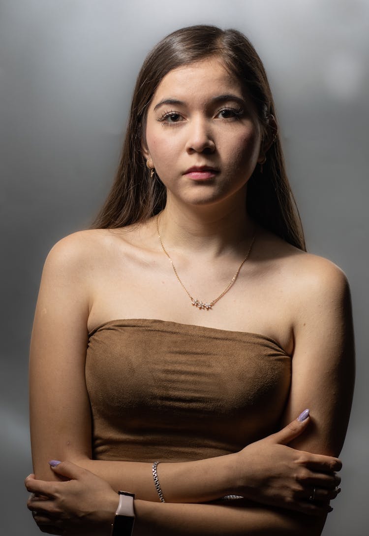 Woman In Beige Tube Top