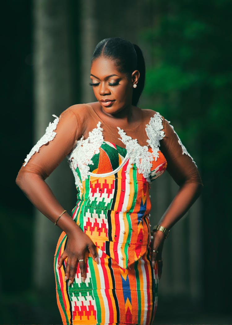 Woman Wearing A Contemporary African Pattern Dress