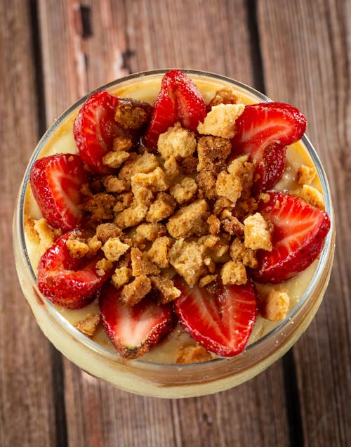 Free Yogurt with Granola and Strawberries Stock Photo