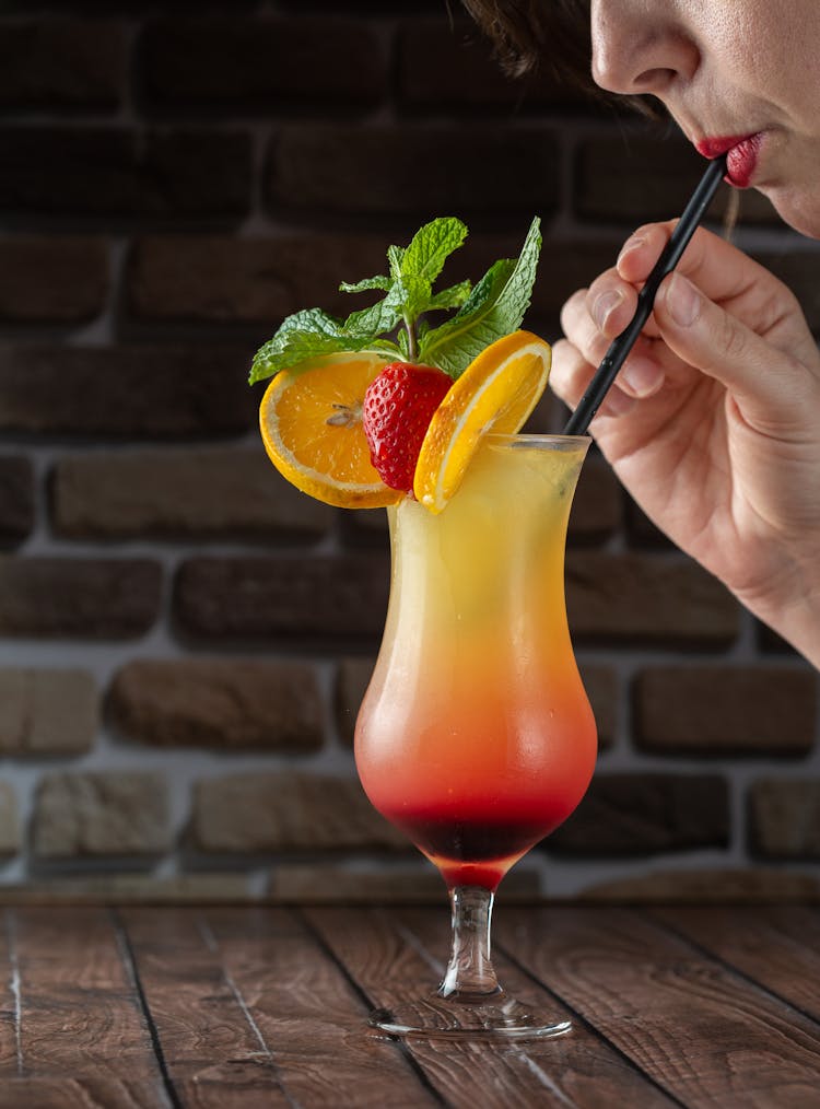 Cocktail In A Clear Drinking Glass