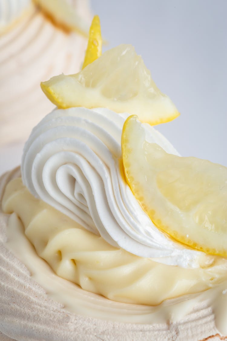 Closeup Of A White And Yellow Cream On A Lemon Meringue