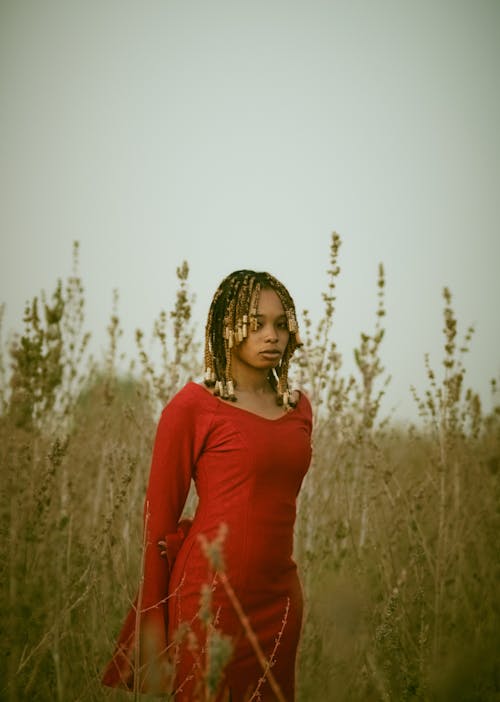 Základová fotografie zdarma na téma černoška, červené šaty, hřiště